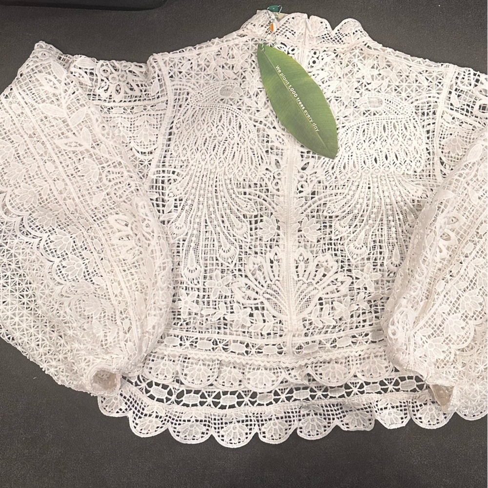 FARM Rio Cream Crochet Lace Long-Sleeve Blouse - Picture 3 of 4